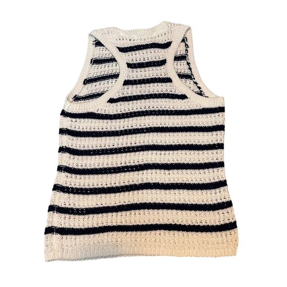 Madewell XS Crochet Knit Tank Top White Navy Stripe Cotton Summer - Picture 5 of 8